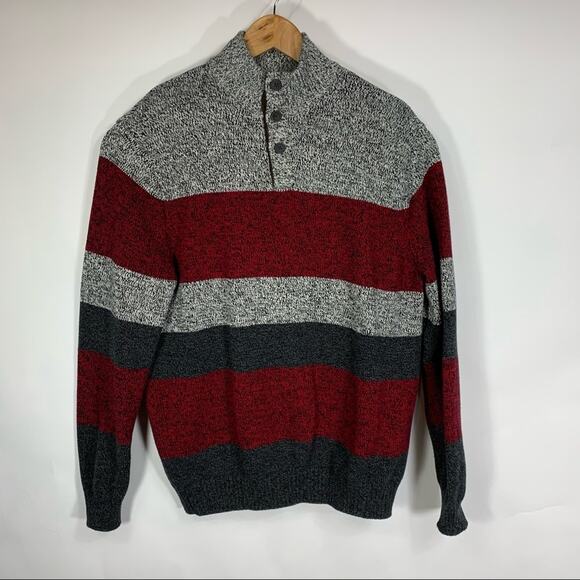 Chaps Grey Black Red Heathered Sweater Sz Large - Picture 1 of 5
